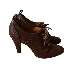 Frye Women's Ava Oxford Shoes Booties High Heels Lace Up Brown Leather 9M